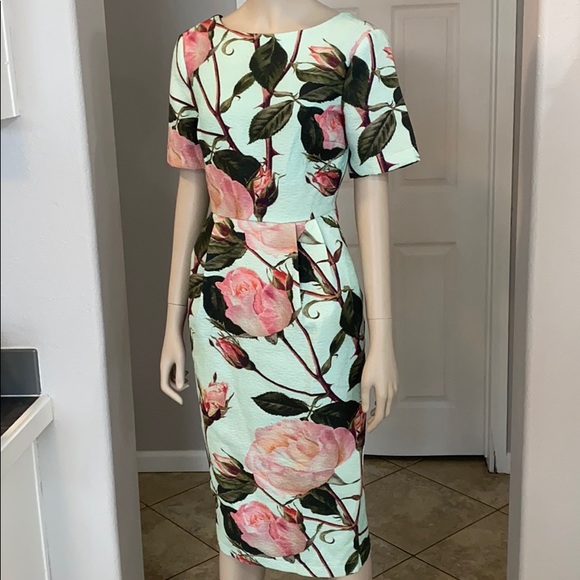 ASOS Dresses & Skirts - ASOS mint green, textured pink floral short sleeve, wiggle dress, size 2
